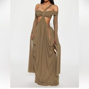 Alora Mesh Maxi Dress - Olive